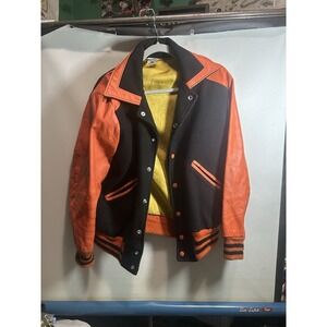 Vintage Leatherman Orange Black Jacket Large See Measurements Award Jacket Hs